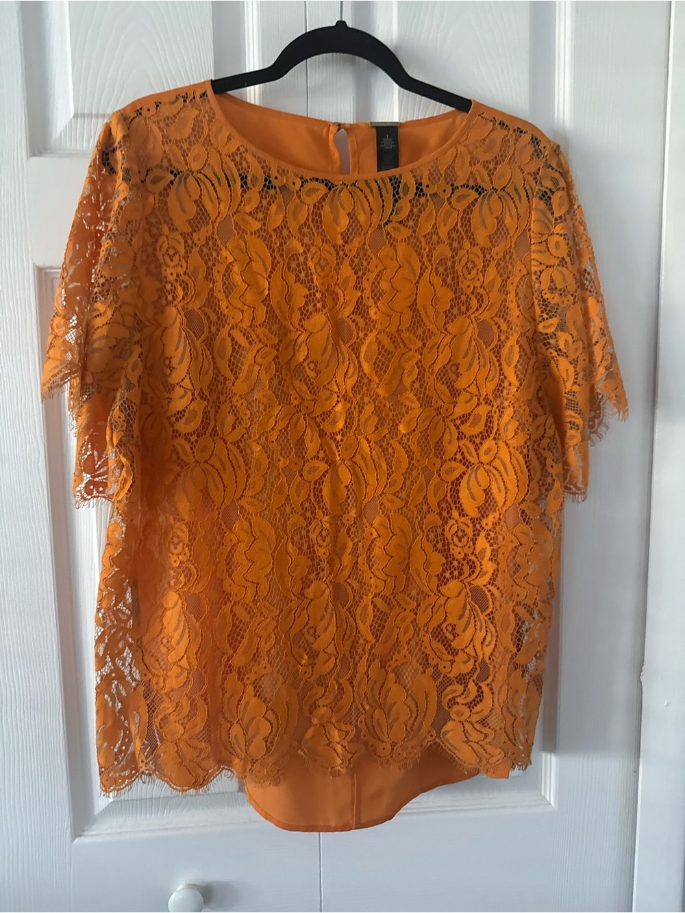 Chico’s Black Label Lace Front Citrusy Orange Short Sleeve Top